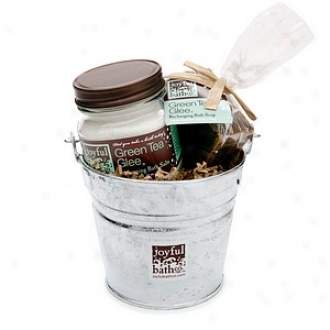 Joyful Bath Co Lil Soap & Salt Bucket Gift Set, Recharging Peppermint Mix - Green Tea Glee