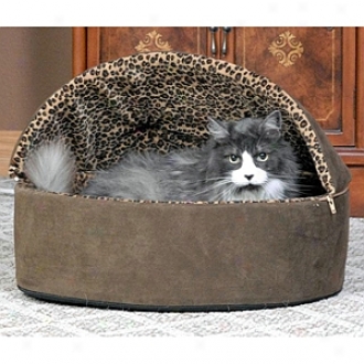 K & H Manufacturing Thermo-kitty Bed Deluxe Hooded Small Mocha Leopard 16   4w