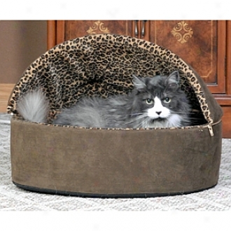 K & H Manufacturing Thermo-kitty Bed Deluxe Hooded Small Tan Leopard 16  4w