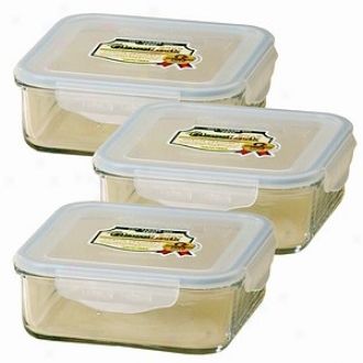 Kinetic Go Green Glasslock 30 Ounce Square Storage Container 3 Pack