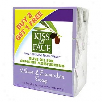 Kiss My Face Pure Olive Oil Bars Bonus Pack, 8 Oz Bars, Olive & Lavender