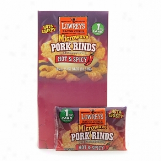 Lowrey's Bacon Curls, Microwave Pork Rinds (18 Bags), Hot & Spicy