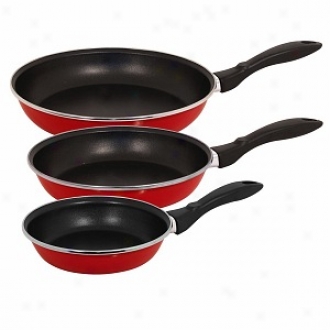 Magefesa Provence Porcelain On Steel Fry Pan Set, 7 Inch, 9inch & 11 Inch, Red Gloss