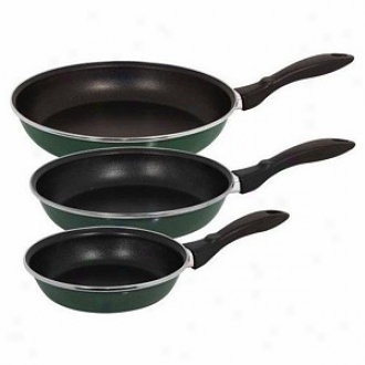 Magefesa Provence Porcelain On Steel Fry Pan Set, 7 Inch, 9inch & 11 Inch, Green Gloss