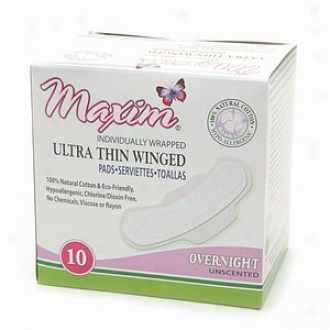 Maxim Hygiene Products Natural Ultra Thin Winged Pads, Unscented, Overnight