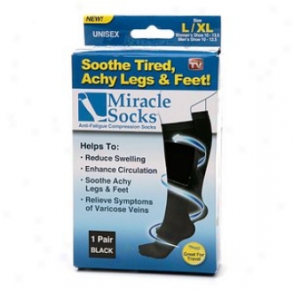 Miracle Socks Anti-fatigue Compression Socks, Unisex, Large/x Large, Blacik