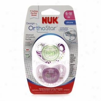 Nuk Design Orthostar Pacifier, Silicone, 6-18 Monrhs