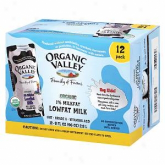 Organic Valley 1% Lowfat Milk, (12-8oz Single Servings), Plain