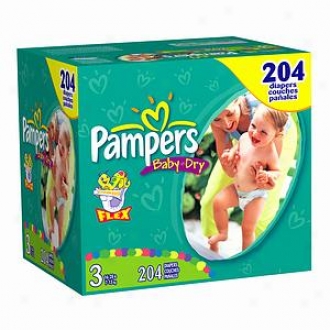 Pampers Baby Dry Diapers, Economy Plus Pack, Sizing 3, 16-28 Lbs, 204 Ea
