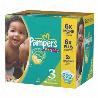 Pampers Baby Dry Diapers, Economy Plus Pack, Size 3, 16-28 Lbs, 222 Ea