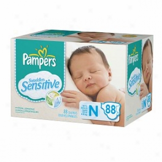 Pampers Swaddlers Sensitive Diapers, Super Pack, Newborn, pU To 10 Lb, 88 Ea