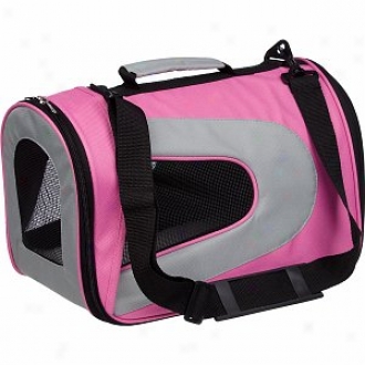 Pet Life Folding Zippered Sporty Mesh Carrier Large, Pink And Grey