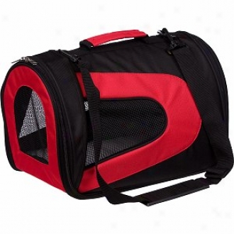 Pet Life Folding Zippered Sporty Mesh Carrier Medium, Red And Black