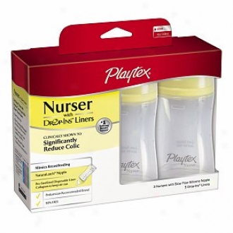 Playtex Drop-ins System Nurser Bottles With Slow Flow Nipples, (0-3+ Months), 4 Oz