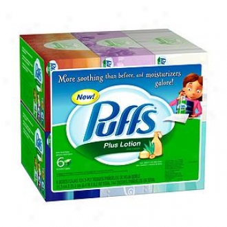 Puffs More Lotion Facial Tizsuse, 6 Boxes (124 Count Each)