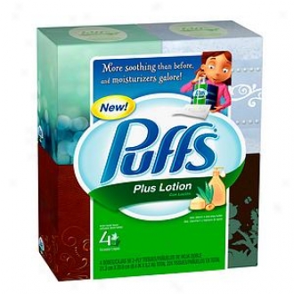 Puffs Plus Lotion Facial Tissues, Cube, 4 Boxes (56 Count Eachh)