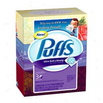 Puffs Ultra Soft & Strong Facial Tisuses, 3 Boxes (124 Count Each)
