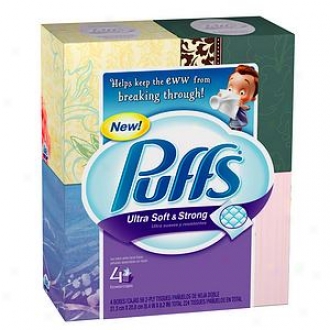 Puffs Ultra Soft ≈ Strong Facial Tissues, 4 Boxes (56 Count Each)