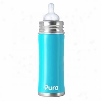 Pura Kiki Stainldss Steel Infant Bottle With Medium Flow Nipple (11oz), Aqua Blue