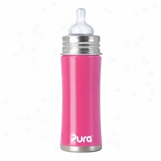 Pura Kiki Spotless Steel Infant Bottle With Medium Floe Nipple (11oz), Pretty Pink