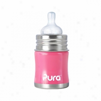 Pura Kiki Stainless Steel Infant Bottle With SlowF low Nipple (5oz), Pretty Pink