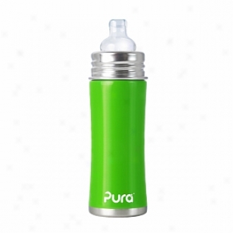 Pura Kiki Stainless Steel Toddler Bottle With Silicone Sip Spout (11oz), Spring Green