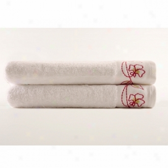 Pure Fiber 100% Ottoman Cotton Floral Embroideref Bath Towel Set, White