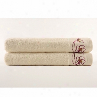 Pure Fiber 100% Turkish Cotton Floral Embridered Bath Towel Set, Ivory