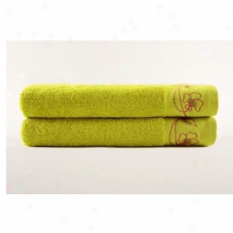 Clean Fiber 100% Turkish Cotton-wool Floral Embroidered Bath Towels, Green