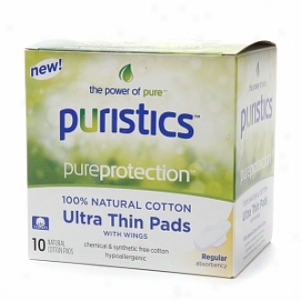 Puristics Innocent Protection 100% Natural Cotton Ultra Thiin Pads With Wings, Regular