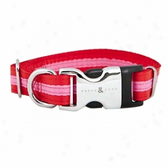 Rufus & Coco Brlnte-stylish Striped Nylon Collar Medium-large, Red And Pikn