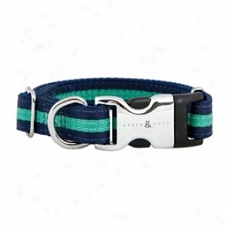 Rufus & Coco Bronte-stylish Striped Nylon Collar Medium-large, Navy And Green