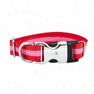 Rufus & Coco Bronte-stylish Striped Nylon Collar Small-medium Naby/green, Red And Pink