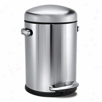 Simplehuman Round Retro Step Trash Can, Fingerprint-proof Brushed Stainless Steel, 20 Liters /5.3 Galoons