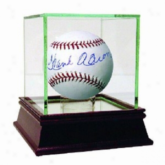 Steiner Sports Atlanta Brave Hank Aaron Autograph Mlb Baseball Uv Coat Glass Cherrywood Case