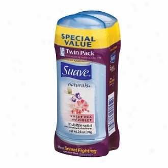 Suave Naturals Antiperspirant & Deodorant Invisible Solid, Twin Pack, Sweet Pea & Violet