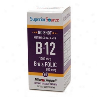 Superior Source No Shot Methylcobalami B12/b6/folic Acid 800mcg, Disolve Tablets