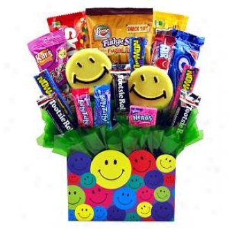 Sweets In Bloom Smile! - Smiley Face Suckers And Candy Bouquet
