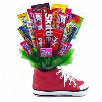 Sweets In Bloom Sneaker Smacker - Red Ceramic Sneaker And Candy Bouquet