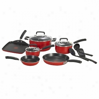 T-fal C112sc64 Signature Total Non-stick 12-piece Cookware Stake, Red