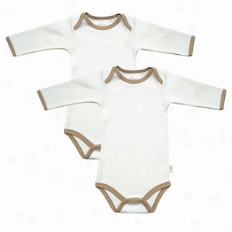 Tadpoles Bodysults, Long Sleeved Organkc Cotton, Cocoa Trim 6-9mo 2ea