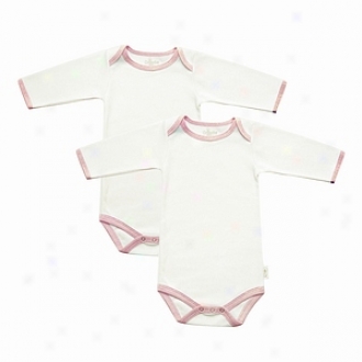 Tadpoles Bodysuits, Long Sleeved Organic Cotton, Pink Trim 6-9mo 2ea