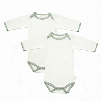 Tadpoles Bodysuits, Long Sleeved Organic Cotton, Sage Trim 6-9mo 2ea