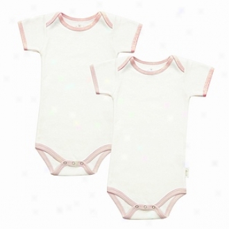 Tadpoles Bodysuits, Short Sleeved Organic Cotton, Pink Trim 0-3mo 2ea