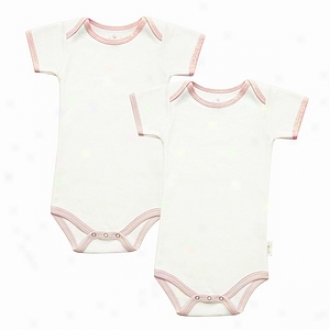 Tadpoles Bodysuits, Short Sleeved Organic Cotton, Pink Trim 2ea 6 -9mo