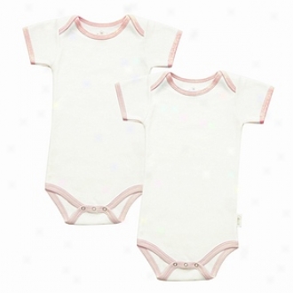 Tadpoles Bodysuits, Short Sleeved Organic Cotton, Pink Trim 2ea 3-6mo