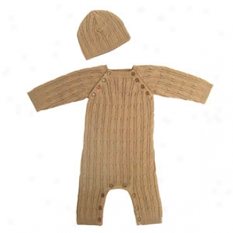 Tadpoles Organic, Cable Knjt Romper & Hat Set, Cocoa, 3-6 Mos