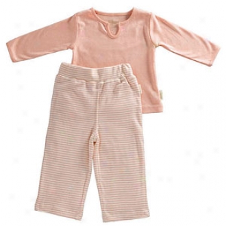 Tadpoles Organic, Cotton Girls Pant & Top 2pc Set, Salmon, 0-3 Mos