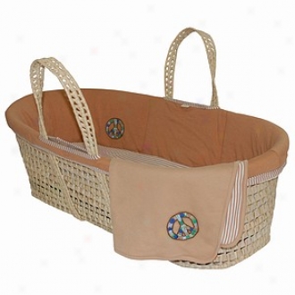 Tadpoles Otganic Moses Basket Set  With Peace Embroidery, Cocoa