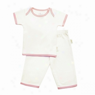 Tadpoles Pant And Top Set, Short Sleeved Organic Cotton, Pink Trim 3-6mo